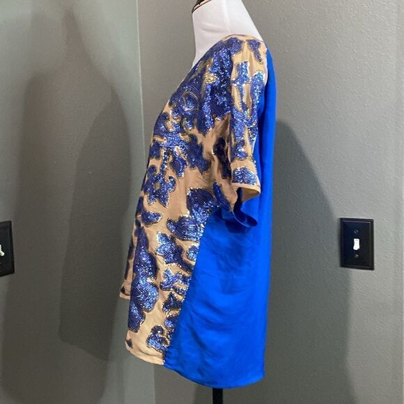 Tracy Reese Blouse Neiman Marcus Target Sequin Top Royal Blue Beige Tan New - Picture 10 of 10